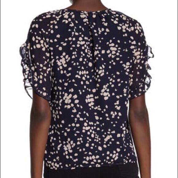 Madewell Memento Navy Blue Floral Ruffle Short Sleeve Top Size XS - Picture 2 of 9